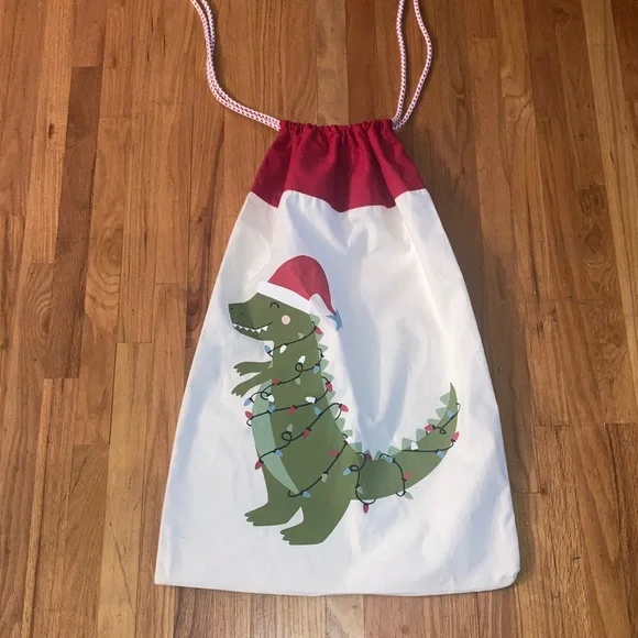 Holiday Christmas Bulb Dinosaur Canvas Cinch Sack Great Condition 20” W x 30” L - Picture 10 of 10